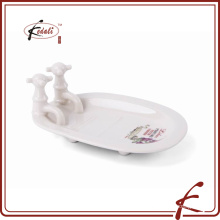 faucet shape ceramic bathroom soap dish with decal decorate